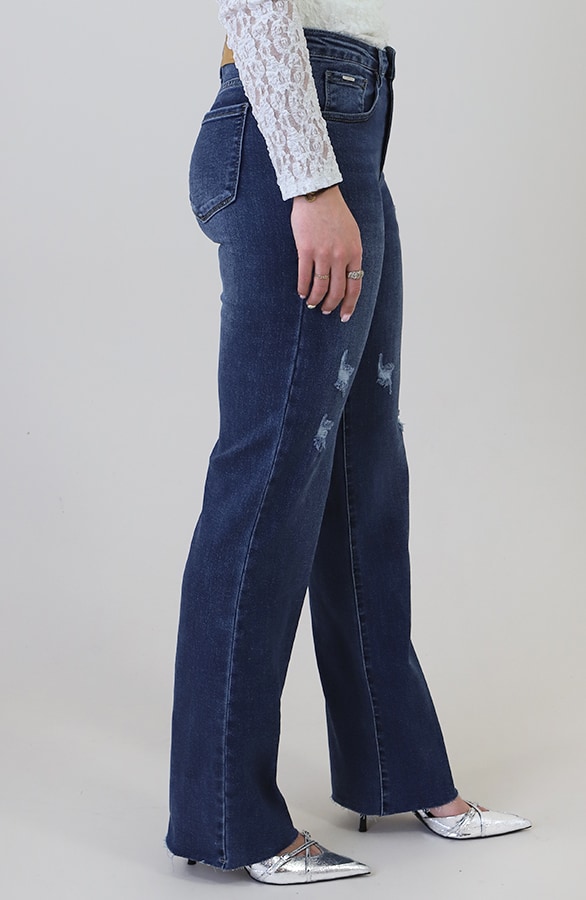 Damaged Wide Leg Jeans Dark Blue Stretch FMH – spijkerbroeken, foto 5