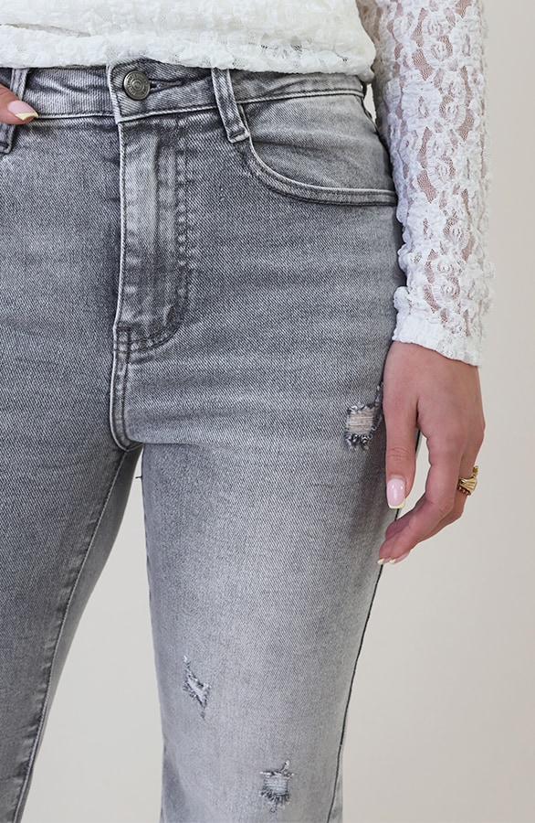Damaged Wide Leg Jeans Grey Stretch FMH – spijkerbroeken, foto 4