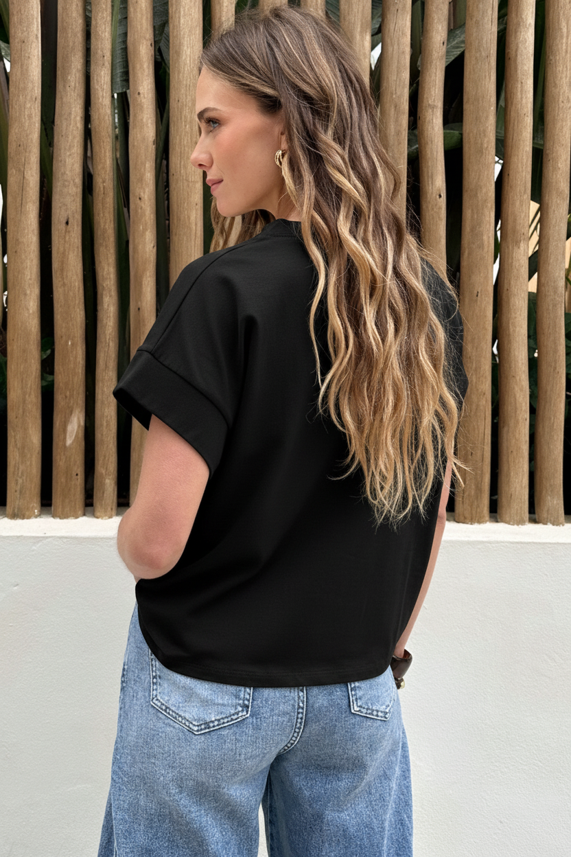 Dames Loose Fit T-Shirt Katoen Zwart – tops, foto 4