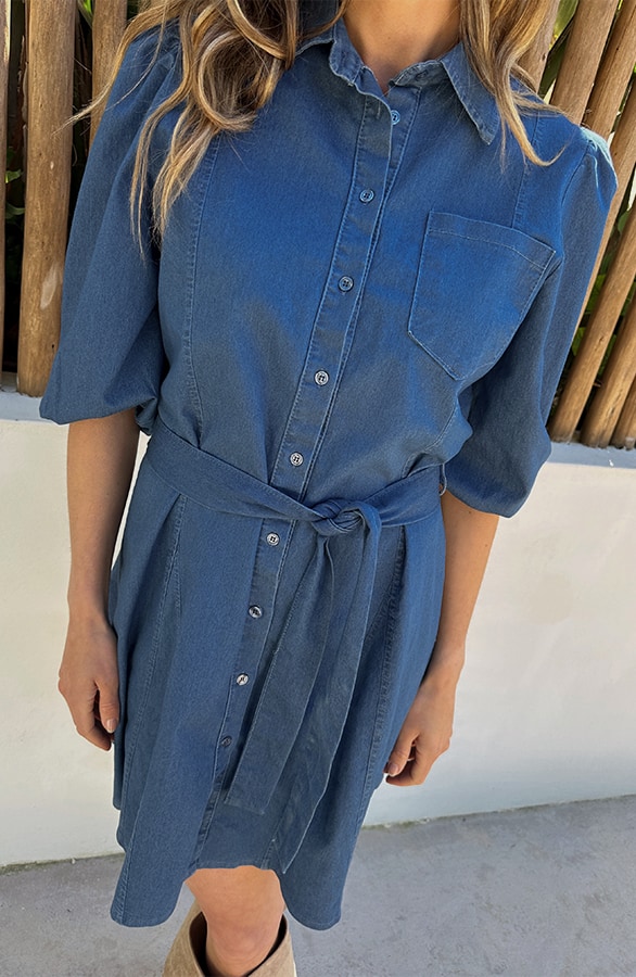 Denim Jurk Met Knopen Mid Blue – jurken, foto 5