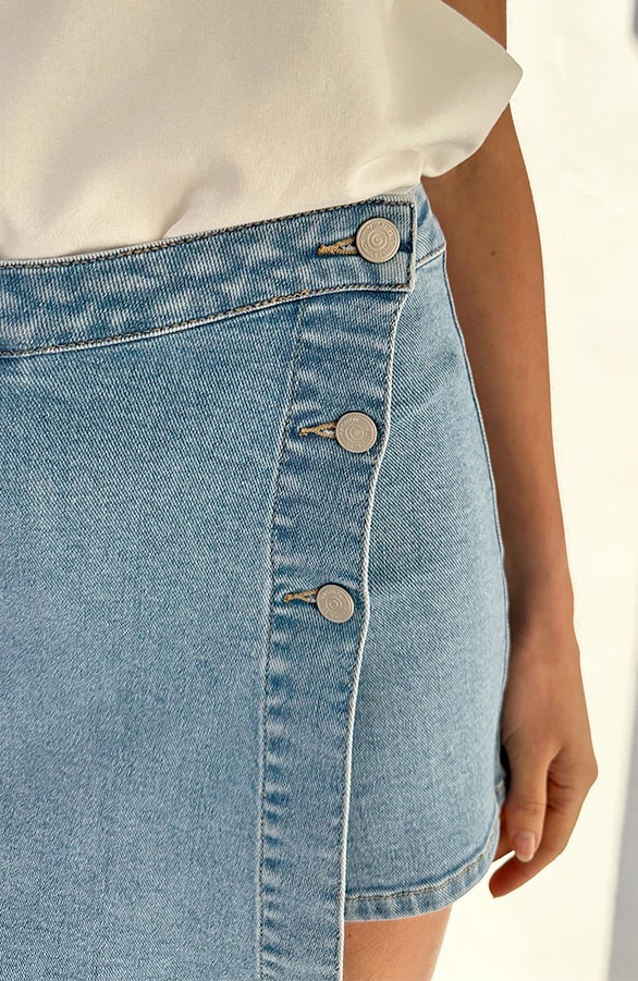 Denim Skort Met Knopen Stretch Blue – spijkerbroeken, foto 4