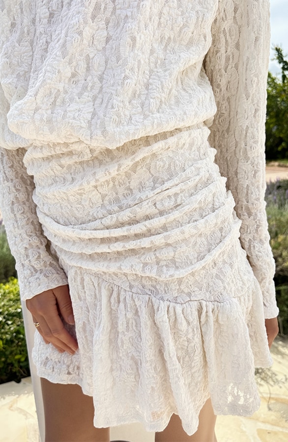 Draped Lace Ruffle Jurk Ecru – jurken, foto 4
