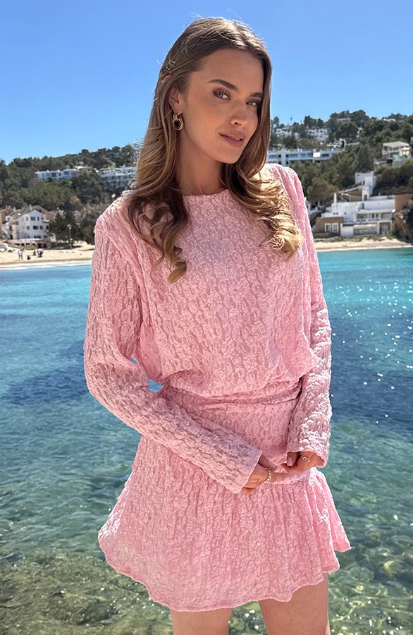 Draped Lace Ruffle Jurk Pastel Roze – jurken, foto 3