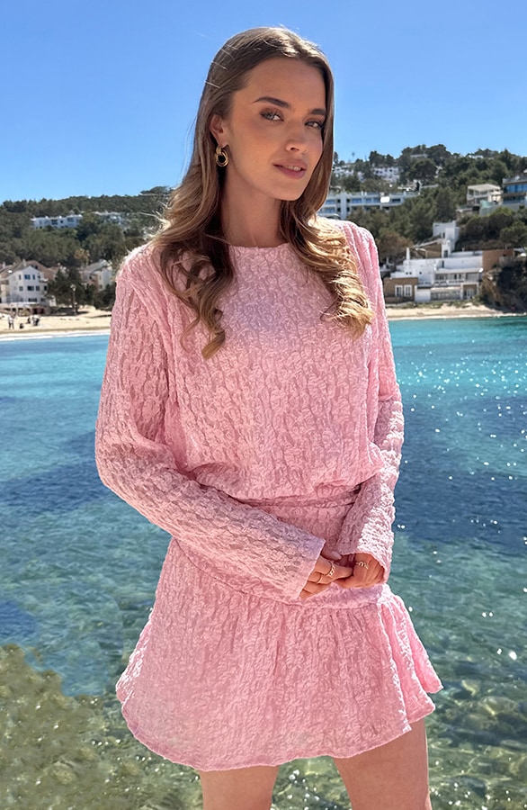 Draped Lace Ruffle Jurk Pastel Roze – jurken, foto 8