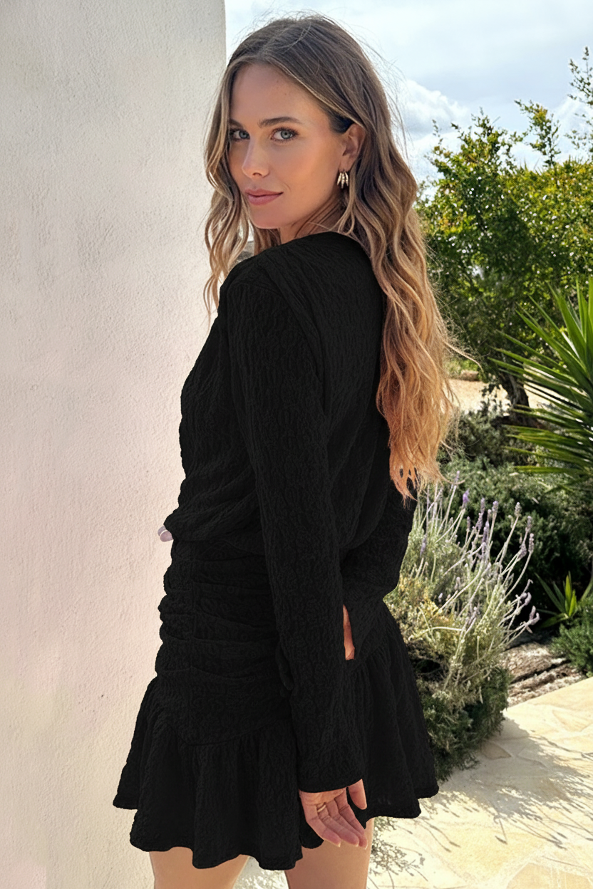 Draped Lace Ruffle Jurk Zwart – jurken, foto 3