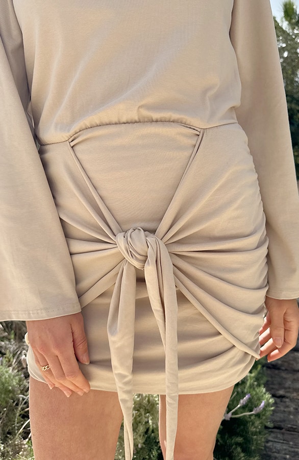 Draped Wrap Jurk Wijde Mouw Katoen Beige – jurken, foto 5