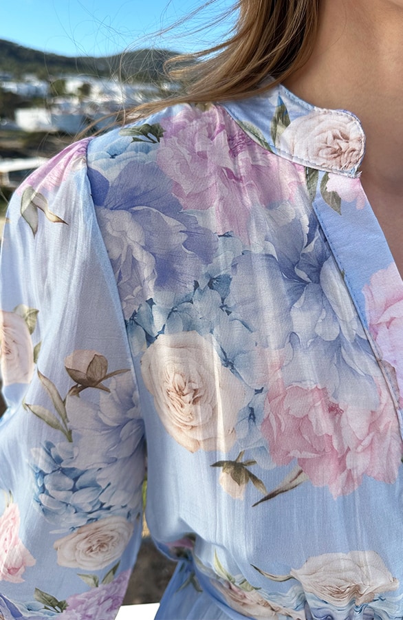 Elegante Jurk Bloemenprint Baby Blue – jurken, foto 5