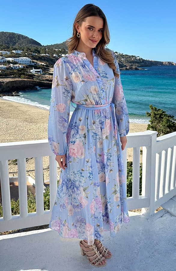 Elegante Jurk Bloemenprint Baby Blue – jurken, foto 8