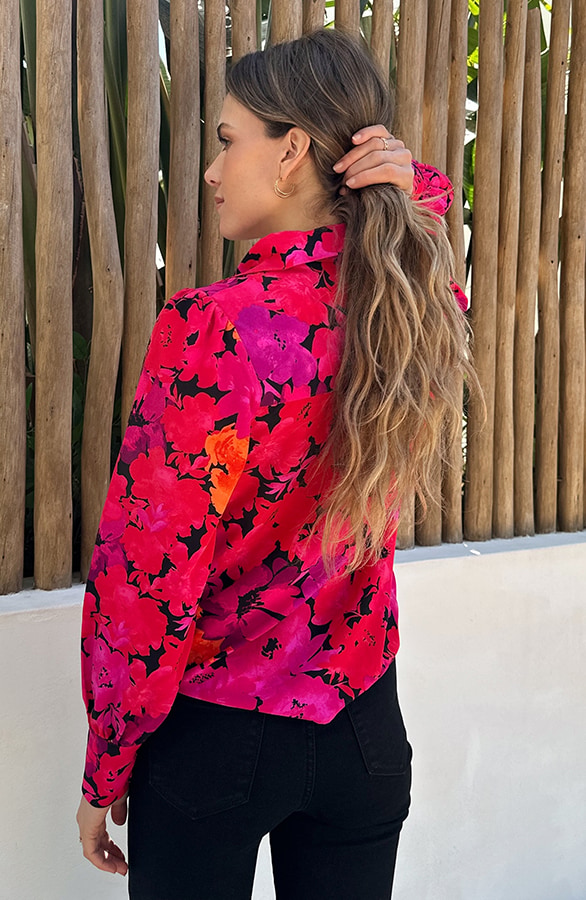 Floral Blouse Rood Roze – blouses, foto 4