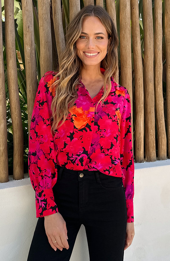 Floral Blouse Rood Roze – blouses, foto 6