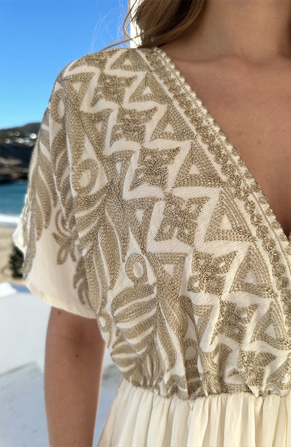 Geborduurde Midi Zomerjurk Dames Goud – jurken, foto 3