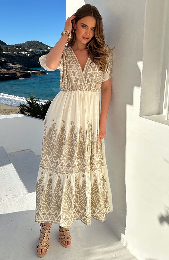 Geborduurde Midi Zomerjurk Dames Goud – jurken, foto 6