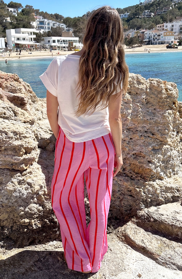 Stripe Pants Mousseline Red Pink – broeken, foto 6