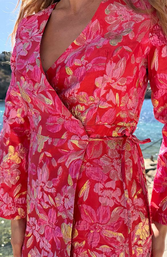 Jacquard Jurk Wijde Mouw Rood 2.0 – jurken, foto 4