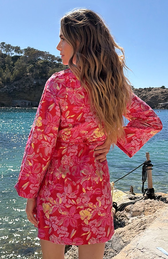 Jacquard Jurk Wijde Mouw Rood 2.0 – jurken, foto 3