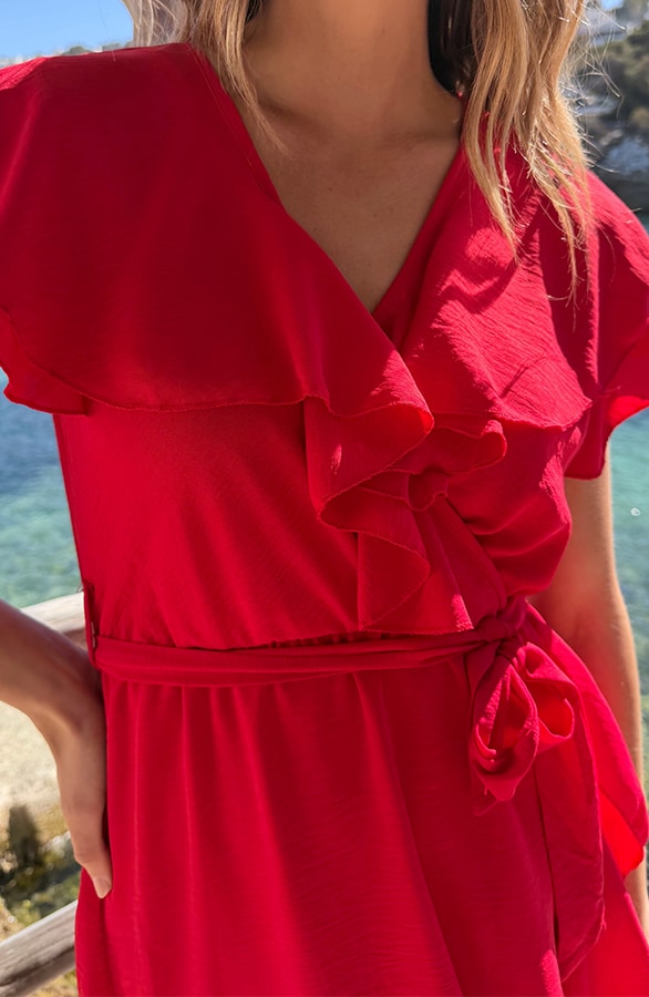 Jurk Met Ruches Rood – jurken, foto 5