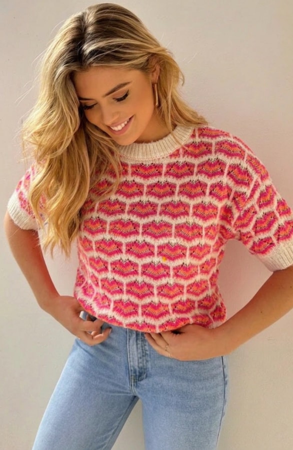 Knitted Detail Print Trui Fuchsia – truien, foto 2