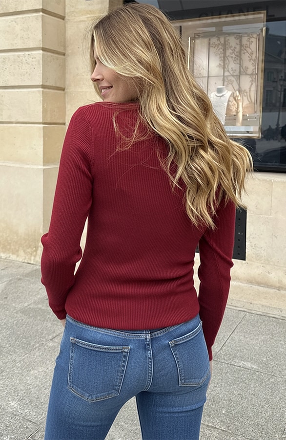 Knitted Trui Hartjes Knopen Bordeaux – tops, foto 3