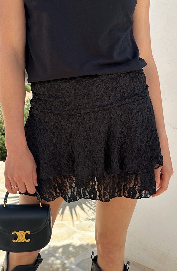 Lace Skort Smocked Zwart – shorts