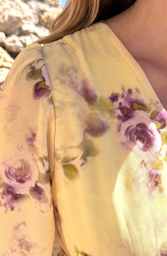 Long Sleeve V-neck Dress Flower Yellow – jurken, foto 5