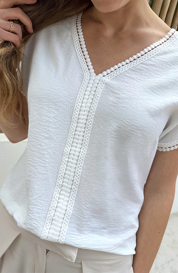 Lulu Lace V-Hals Top Ecru – tops, foto 4