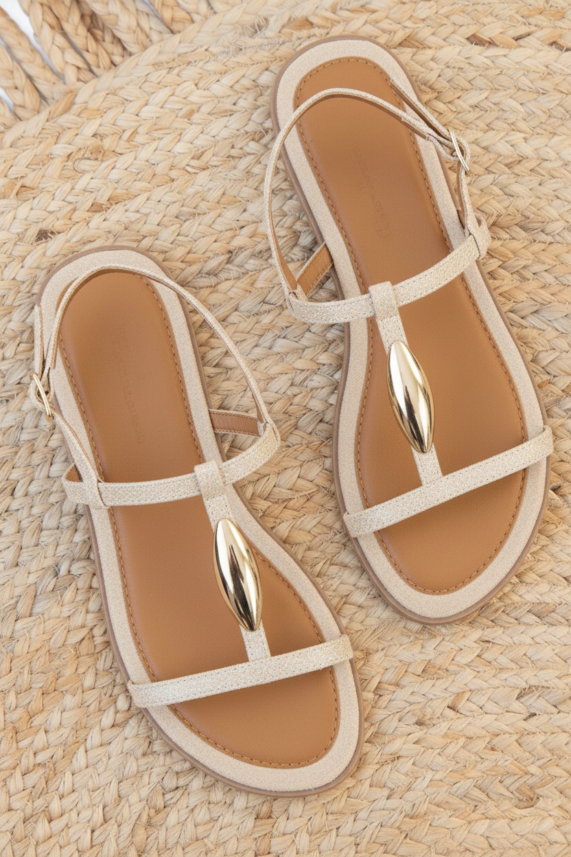 Luxury Flat T-Strap Sandals Beige – alle schoenen