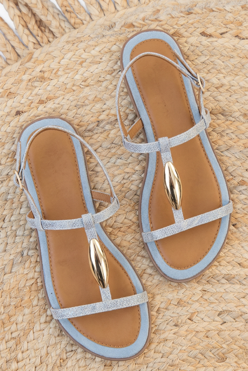 Luxury Flat T-Strap Sandals Blue – alle schoenen