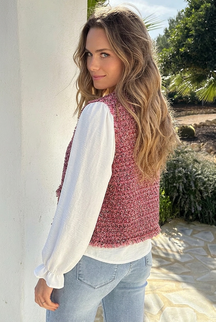 Luxury Lurex Tweed Gilet Pink – gilets, foto 3
