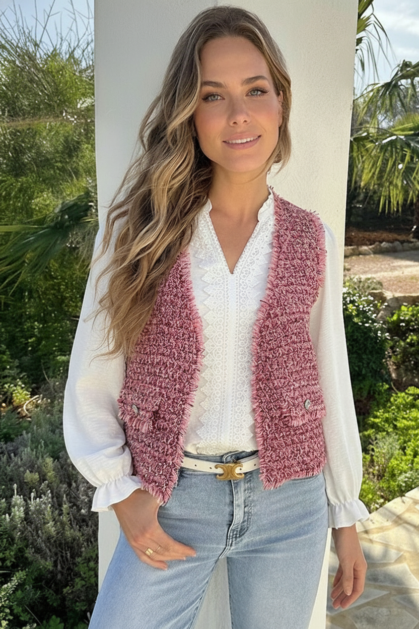 Luxury Lurex Tweed Gilet Pink – gilets, foto 6