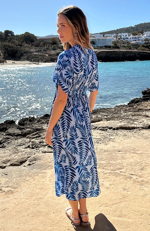 Maxi Dress Colorful Leaf Print Blauw – jurken, foto 4