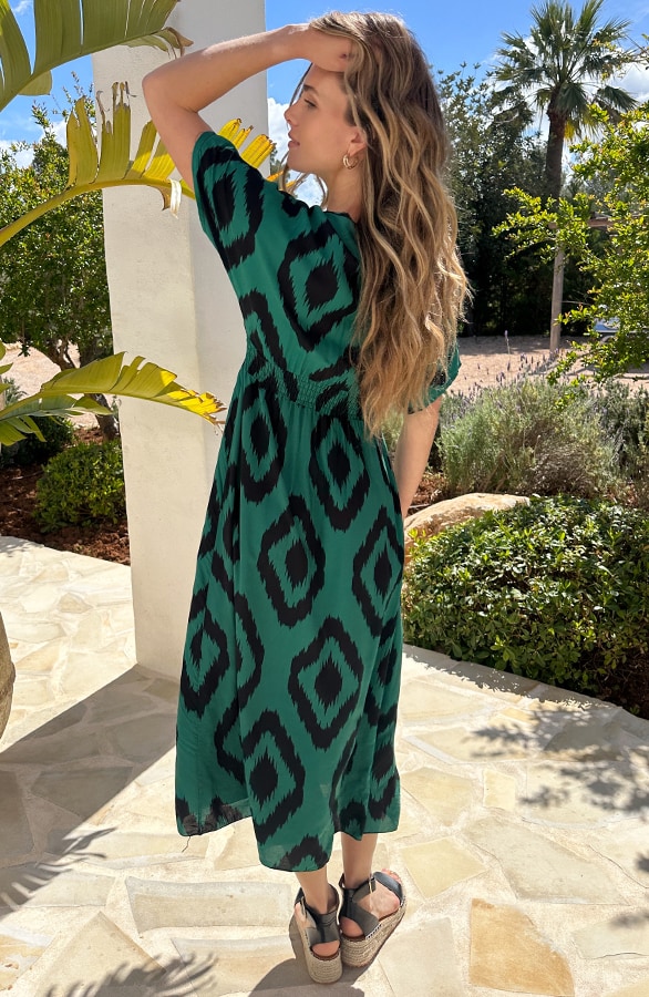 Maxi Dress Oversized Print Smaragd – jurken, foto 4