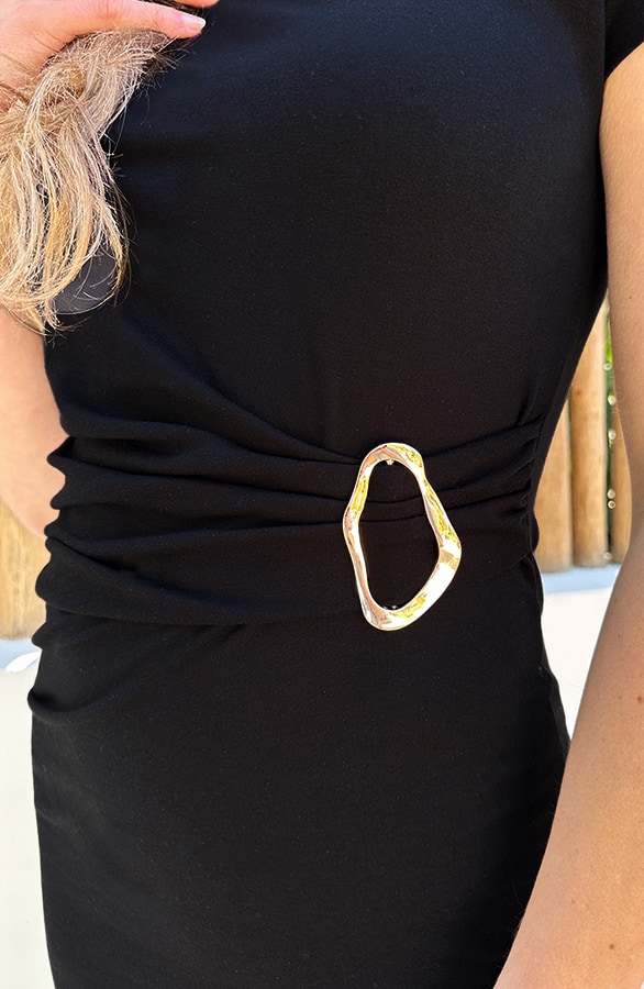 Maxi Jurk Gouden Gesp Detail Zwart – jurken, foto 5