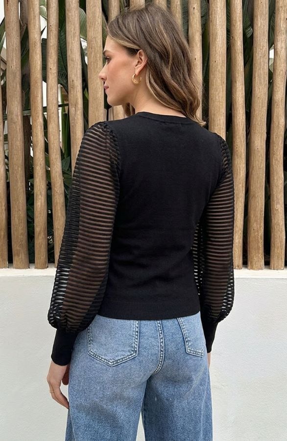 Mesh Pofmouwen Trui Zwart – tops, foto 3