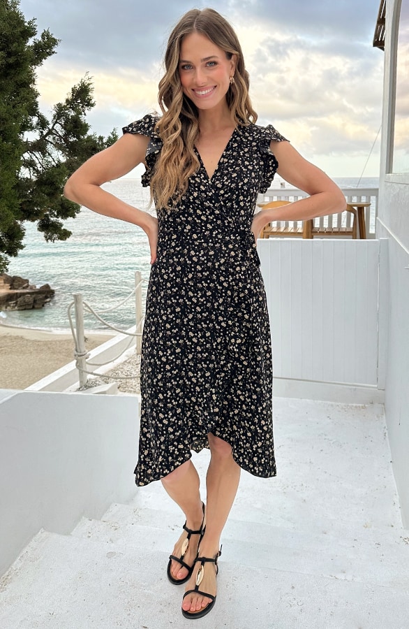 Mille Fleur Midi Jurk Zwart – jurken, foto 8