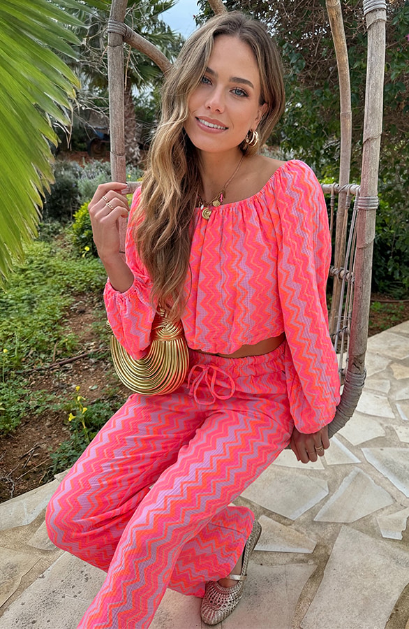 Mousseline Off Shoulder Top Neon Fuchsia – tops, foto 5