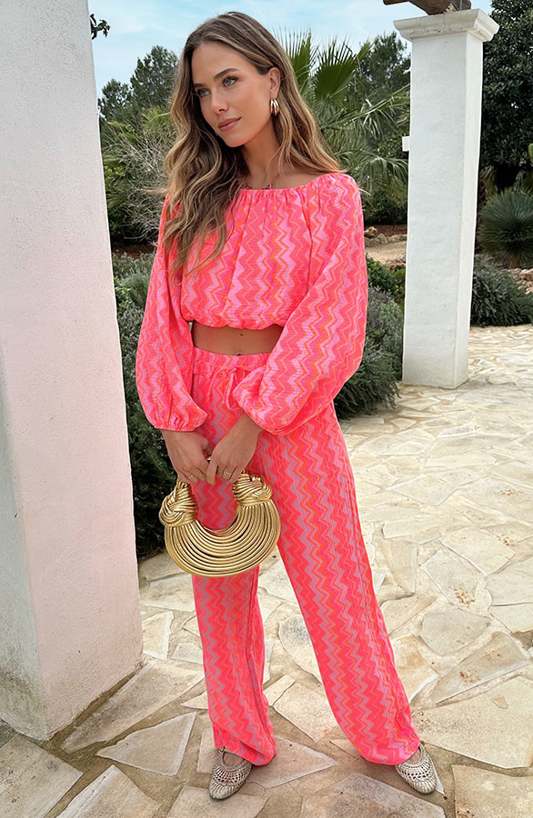 Mousseline Off Shoulder Top Neon Fuchsia – tops, foto 6