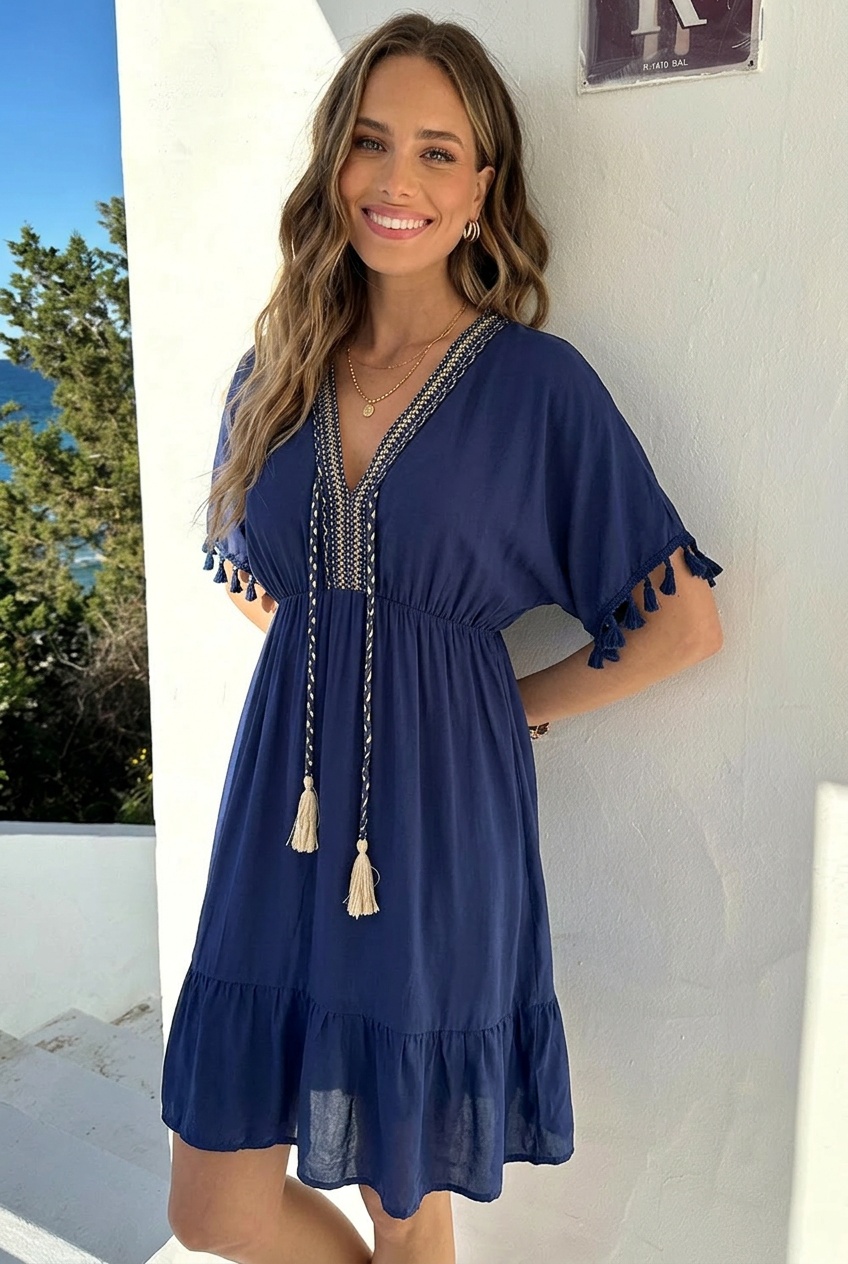 Oversized Jurk Gouden Detail Marine – jurken, foto 6