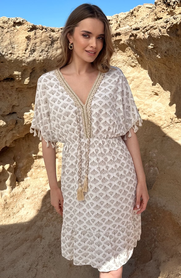 Oversized Jurk Gouden Detail Print Beige – jurken, foto 6