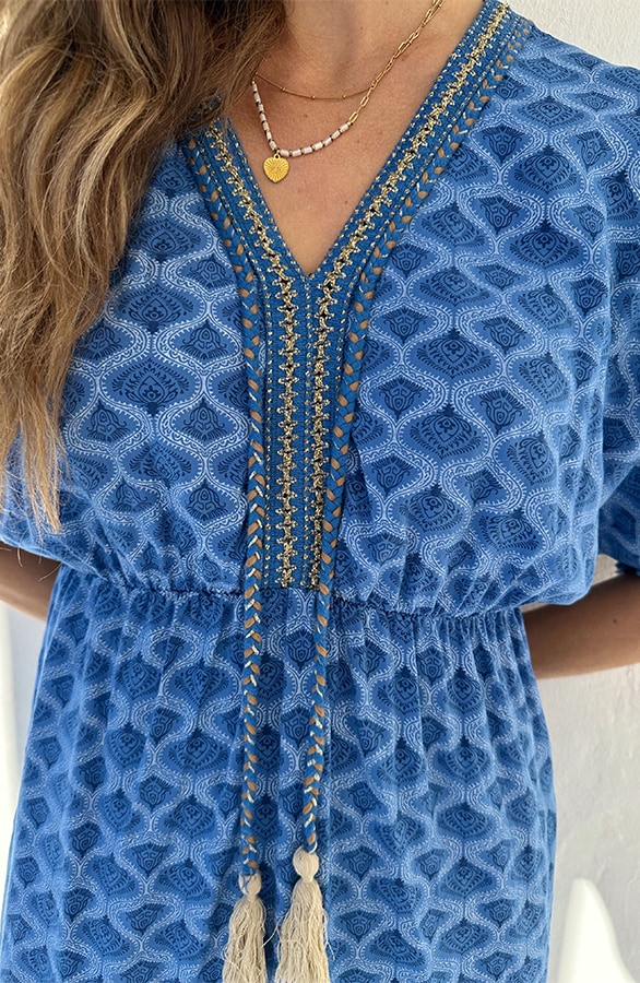 Oversized Jurk Gouden Detail Print Kobalt – jurken, foto 5
