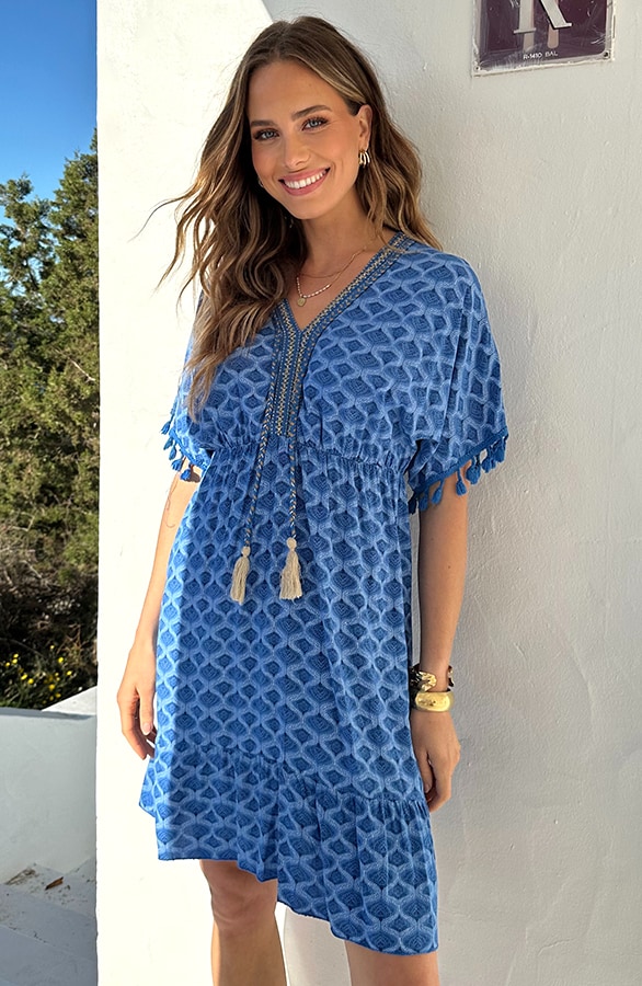Oversized Jurk Gouden Detail Print Kobalt – jurken, foto 2