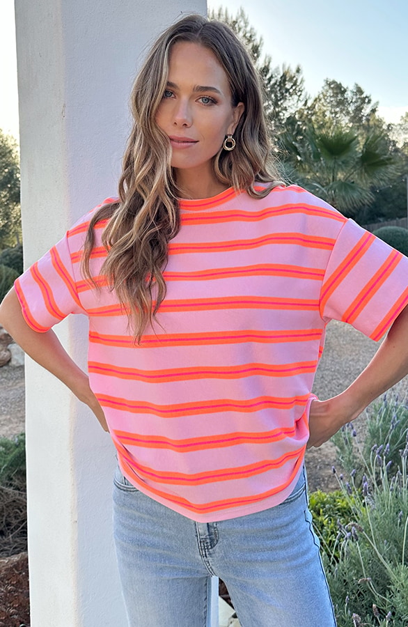 Oversized Katoenen Strepen Top Tricolore Roze Oranje – tops, foto 6