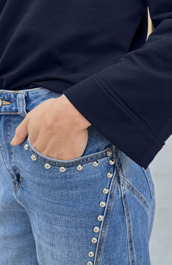 Oversized Longsleeve Katoen Marine – tops, foto 5