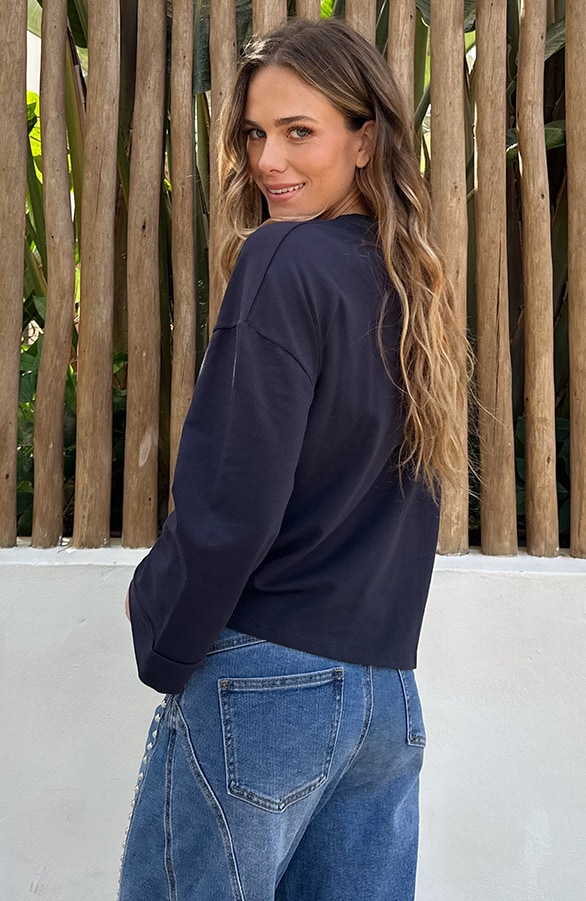 Oversized Longsleeve Katoen Marine – tops, foto 4