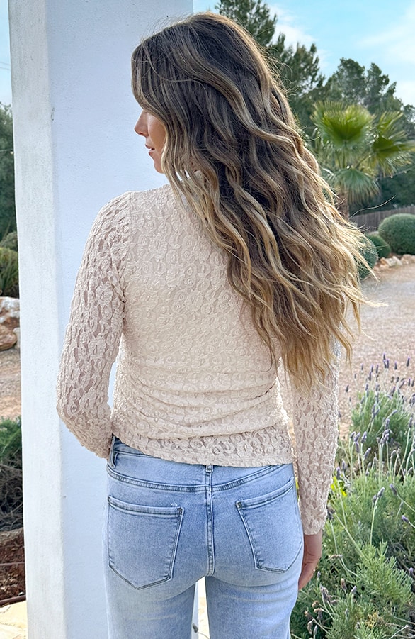 Wickel Lace Top Asymmetric Beige, Tops, Foto 3