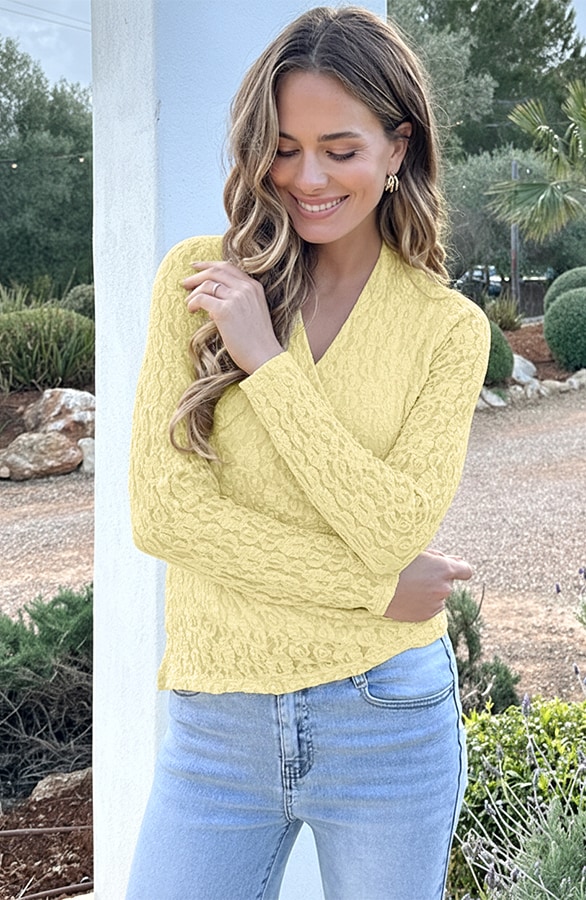 Overslag Lace Top Asymmetric Butter Yellow – tops, foto 5