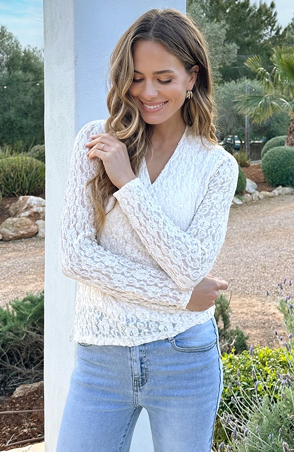 Overslag Lace Top Asymmetric Ecru – tops, foto 7
