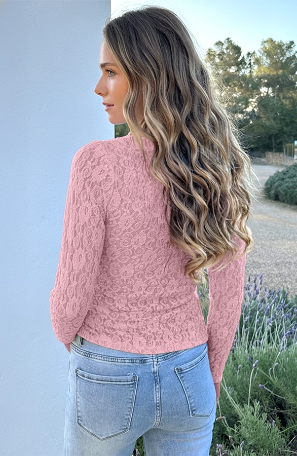 Overslag Lace Top Asymmetric Pastel Roze – tops, foto 3