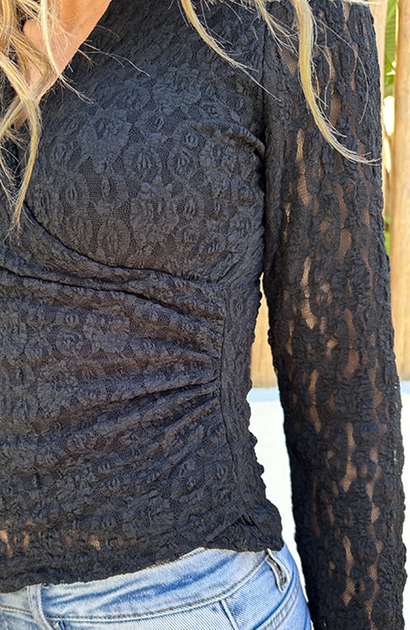 Overslag Lace Top Asymmetric Zwart – tops, foto 5