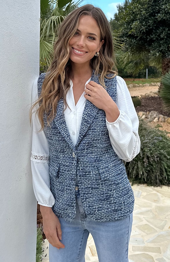 Premium Elegant Gilet Tweed Blauw – gilets