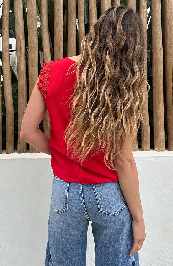 Romance Kanten V-Hals Top Rood – tops, foto 3